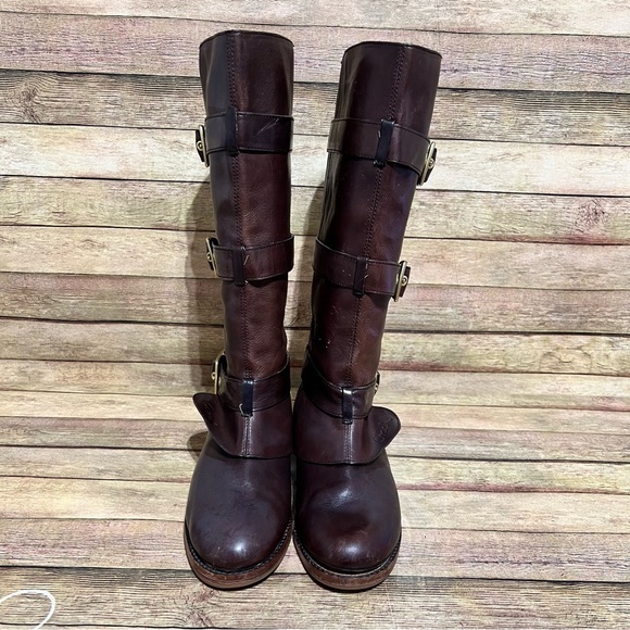 Coach Brown Leather Jordan Tripple Strap Boots - Picture 5 of 9
